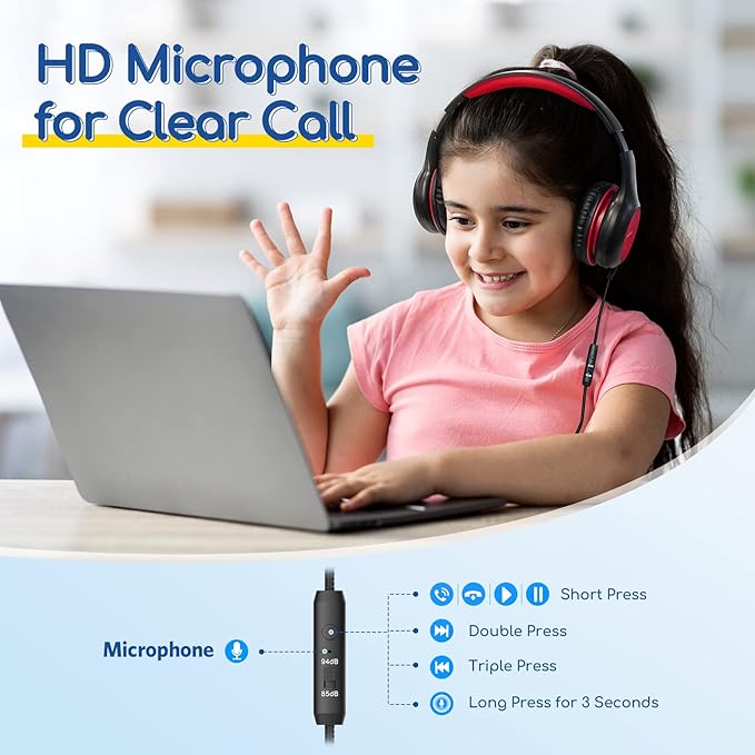 EarFun 3Packs Kids Headphones Wired with Microphone, 85/94dB Volume Limit Headphones for Kids, Portable Wired Headphone with Shareport, Stereo Sound Foldable Headset for School/Tablet/iPad/Kindle