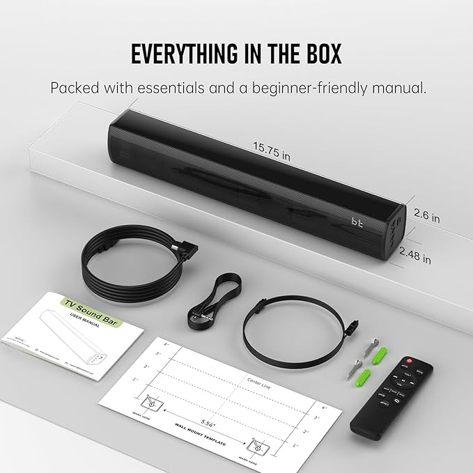 Bluetooth Wireless Surround Sound Bar, Sound Bar Wireless Surround Speakers, HDMI Sounds Bars Smart TV HDMI(ARC) OPT AUX USB 2.0ch 3 Modes Home Theater Sounds System TV/PC/Gaming/Projector, Black