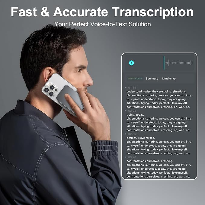 AI Voice Recorder with Transcribe,Mind Mapping & AI Summary,Supports 118+ Languages,APP Control,Compatible with GPT-5 Compatible,64GB Audio Recorder for Lectures,Phone Calls, Meetings,Interviews