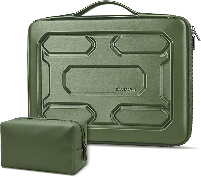 DOMISO Laptop Hard Case 14-14.4 inch Waterproof Shockproof Hard Shell Laptop Sleeve with Handle & Storage Pocket, Compatible with MacBook, HP, Dell, Green