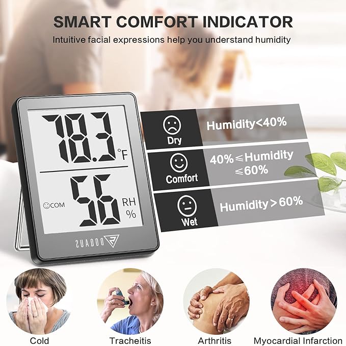 DOQAUS Digital Hygrometer Indoor Thermometer Room Thermometer with 5s Fast Refresh Temperature Humidity Monitor for Bed Room, Baby Room, Basement, Greenhouse, Office (Grey)