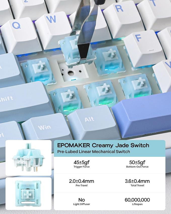 EPOMAKER TH99 Tri-Mode Wireless Mechanical Keyboard with 8000mAh Battery, Hot Swappable Custom RGB Gaming Keyboard with Numpad, Gasket Creamy for PC/Mac/Office (Blue&White, Creamy Jade)