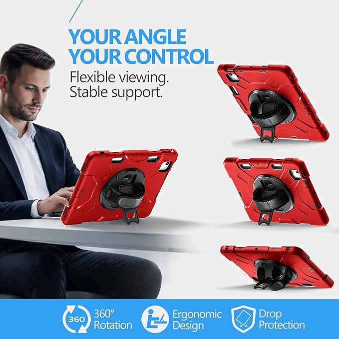Case for iPad Air 11 M4 2026/ M3 2025/ M2 2024: Silicone Cover for iPad Air 5th & 4th Generation 10.9 Inch (2020/2022) with Screen Protector- Stand- Handle- Shoulder Strap- Pencil Holder