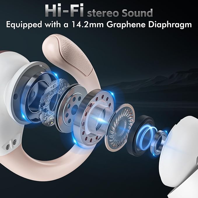 HAOYUYAN Wireless Earbuds Bluetooth 5.3 Headphones with 80H Playback, IPX7 Waterproof Over Ear Buds with LED Power Display for Sports Running Workouts（Champagne Gold）