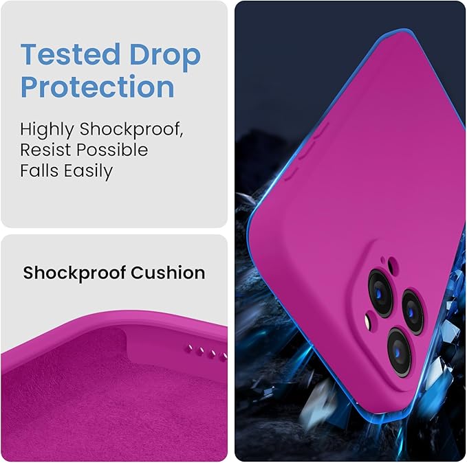 FireNova Designed for iPhone 16 Pro Case, Silicone Upgraded [Camera Protection] Phone Case, Soft Anti-Scratch Microfiber Lining Inside, 2024, Dark Fuchsia