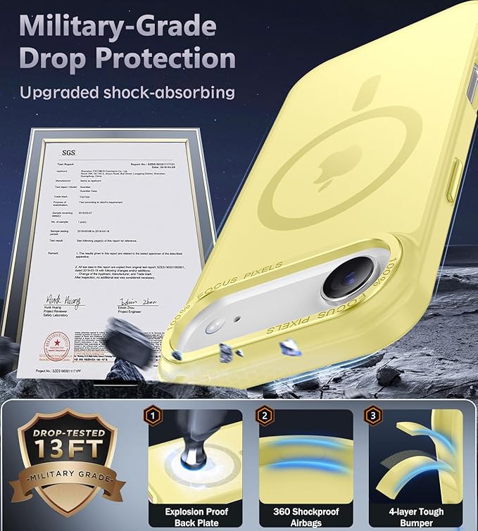 Newfuture Magnetic for iPhone Air Case [Compatible with Magsafe] [Military Grade Drop Protection] Translucent Matte Anti-Scratch Shockproof Protective Phone Cover 6.5 Inch, Yellow