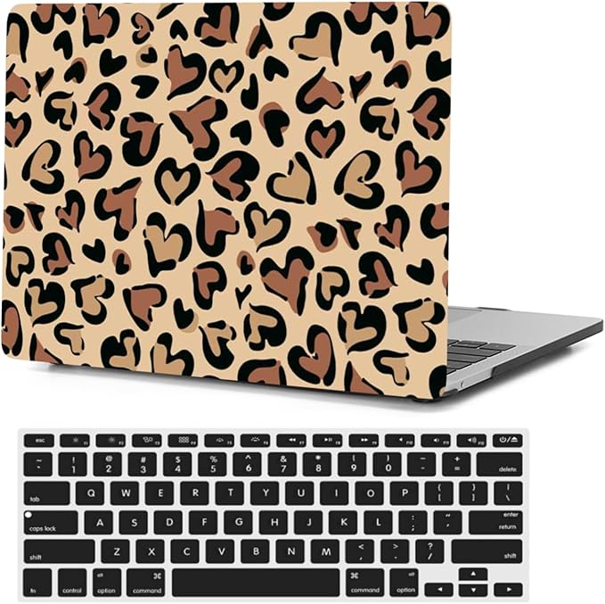Laptop Cover Compatible with MacBook Air 15 Inch Case 2024 2023 Release A3114 A2941 with Liquid Retina Display & Touch ID, Plastic Hard Shell Case Cover & Keyboard Skin, Heart Leopard