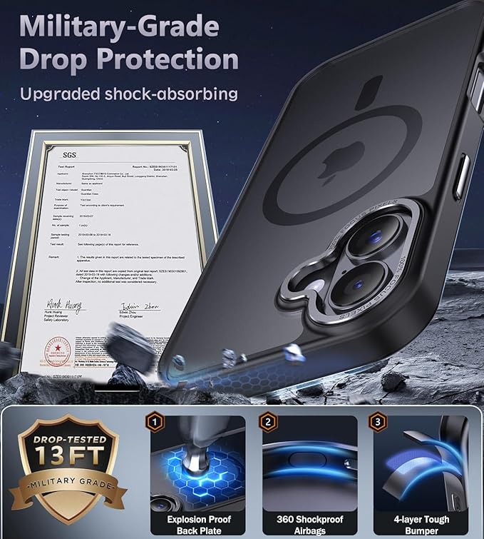 Newfuture Magnetic for iPhone 17 Case [Compatible with Magsafe] [Military Grade Drop Protection] Translucent Matte Anti-Scratch Shockproof Protective Phone Cover 6.3 Inch, Black