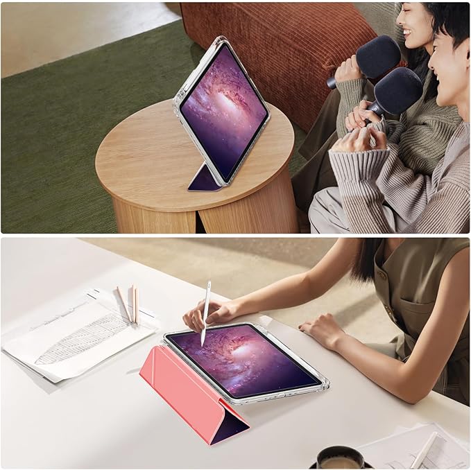 Slim Case for iPad 10th Generation 10.9 2022 & iPad 11th Generation A16 11 Inch 2025, Shockproof Clear Back Cover with Pencil Holder, Origami Trifold Multi-Angle Stand, Composition Book