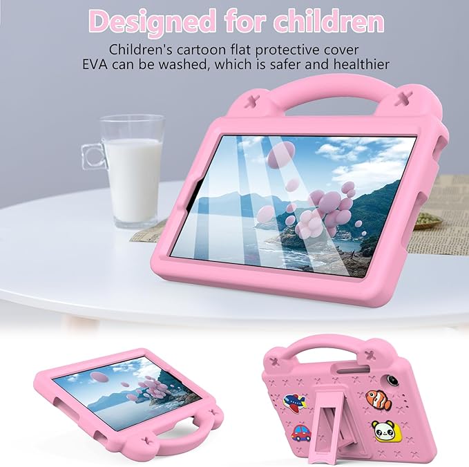 AKABEILA Compatible with Lenovo Tab One 2025 8.7 inch Tablet Case, Kids Friendly Universal Lightweight Shockproof Protective Case with Shoulder Strap & Stand Handle Pink