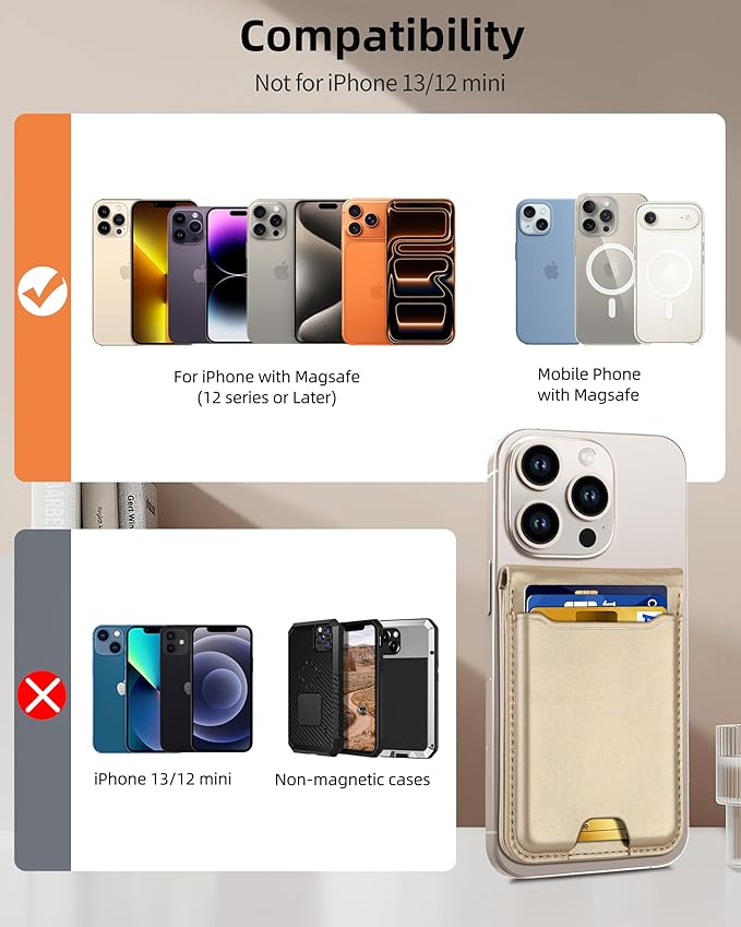 For Magsafe Wallet with Money Clip, Strongest Magnetic Wallet for iPhone 17/16/15/14/13/12 Series, Adjustable Stand, ID Window, 5 Card Holder, RFID Blocking, Not for 13/12 Mini, Desert Titanium Gold