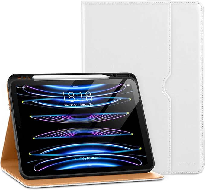 DTTO for iPad Pro 12.9 6th / 5th / 4th / 3rd Generation Case 2022/2021/2020/2018, Leather Folio Stand Cover with Built-in Apple Pencil Holder -Auto Wake/Sleep and Multi Viewing Angles, White