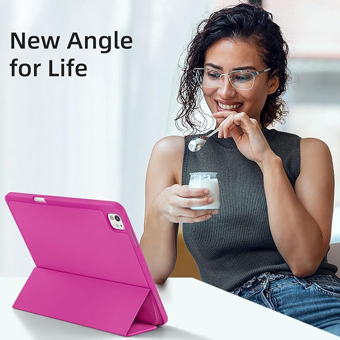 Akkerds Compatible with iPad Pro 13 Inch Case (M5/M4) 2025/2024, for iPad 13 Pro Case with Pencil Holder, Slim Trifold Stand Protective Cover with Soft TPU Back, Auto Wake/Sleep (Rose)