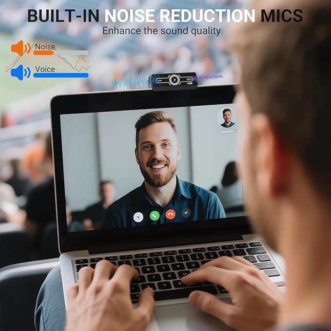 2K Webcam with Microphone, 1440P QHD Web Cam for Desktop Computer, Plug and Play USB Computer Camera for Laptop/PC, Streaming Web Camera with Auto Light Correction for Zoom/Teams/Skype, Mac/Windows