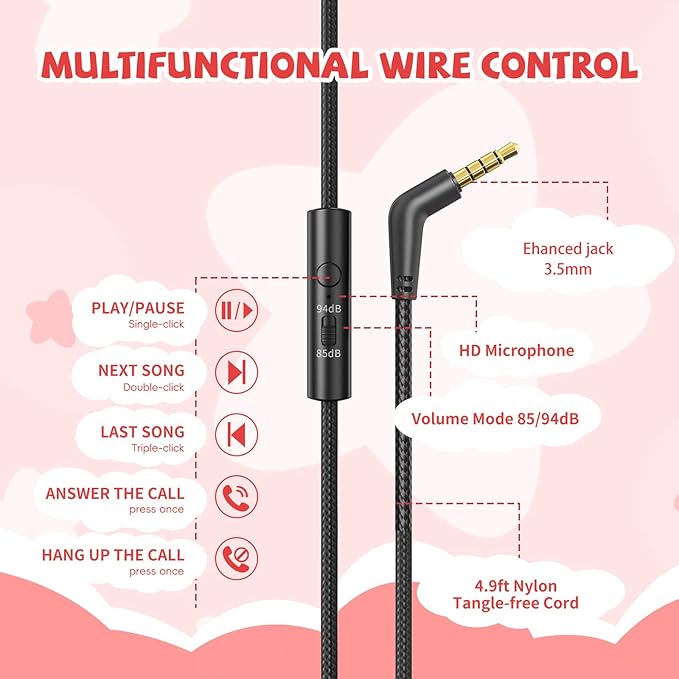 Kids Headphones Wired for School, 85/94dB Volume Limit, Wired Over Ear Headphones for Kids Boys Girls with Microphone, Stereo Sound 3.5mm Cord for Kindle Tablet Airplane Travel, Black Red