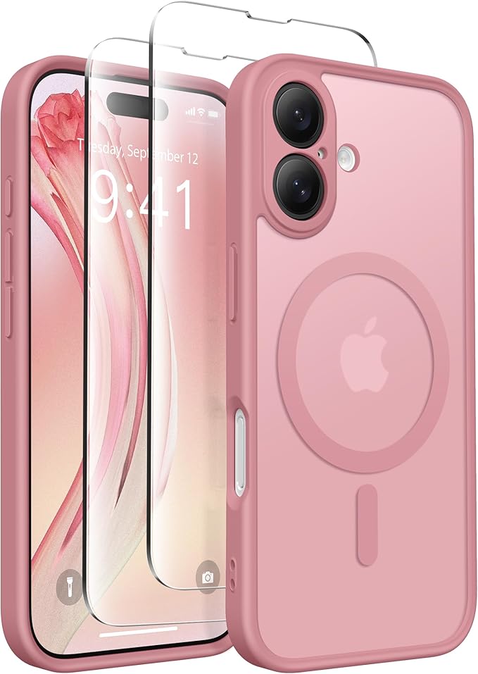 CAPRARO Magnetic Compatible with iPhone 16 Case, Upgraded [Full Camera Protection] [Compatible with MagSafe] Protective Translucent Matte Women Girl Phone Case Cover, Apricot Pollen