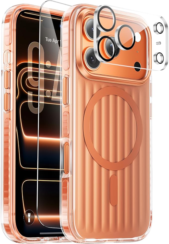 Magnetic Cooling Case for iPhone 17 Pro Max, with Air Vortex Heat Dissipation Technology, Anti-Fingerprint, Fit for MagSafe, Military-Grade Bumper, Included Camera Lens & Screen Protector,Orange