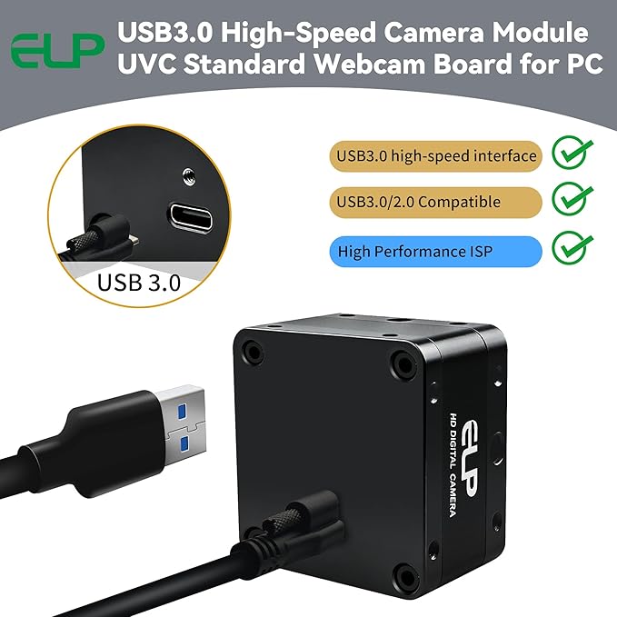 ELP High Speed 4K 60FPS USB Camera for Computer, Mini UVC 2160P USB3.0/2.0 Lightburn Cameras for Windows, Linux, Mac, Pi, Fast Frame Wide Angle 100°(H) IMX678 Webcam for PC Laptop Jetson Nano