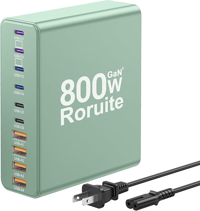 800W USB C Charging Station, 120W PD GaN5 Super Fast USB C Charger Block-10 Port, Type C for PC Laptop MacBook Pro/Air Charger Compatible with iPhone 17 16 15 14 13 12 Pro Max, iPad, Galaxy(Green)