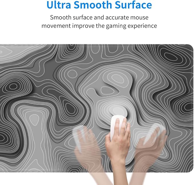 3D Topographic Map Mouse Pad Grey White Gaming Mouse Pad XL Desk Mat Large Desk Pad Non-Slip Rubber Base Keyboard Mouse Mat with Stitched Edges for Home Office Work