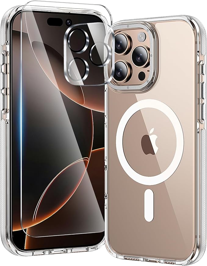 toushion 3 in 1 for iPhone 16 Pro Max Case Clear with MagSafe, Yellowing-Resistant Acrylic Back, Shockproof Guard Corners, Military-Grade Protection for iPhone 16 Pro Max Phone Case Clear Bumper