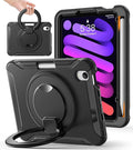 BATYUE Shockproof Case for iPad mini 7 (A17 Pro)/ Mini 6 8.3 inch (2024/2021) - 360° Multi-Angle Stand (Portrait & Landscape) & Grip, Built-in Pencil Holder, Black
