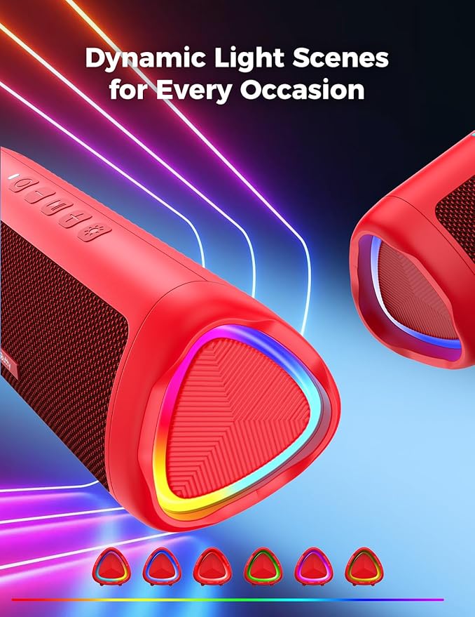 BolaButty Bluetooth Speaker Portable Wireless, IPX5 Waterproof, Up to 20H Playtime, TWS Pairing, BT5.3, for Home/Party/Outdoor/Camping/Beach Essentials, Birthday Gift (Red)