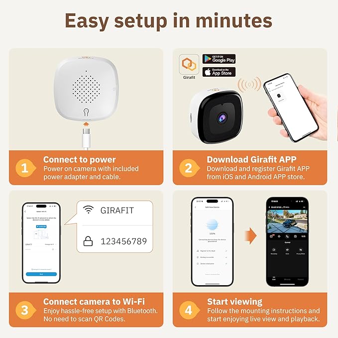 Girafit 3MP 2K Window Camera,2.4GHz & 5GHz WiFi Indoor Cameras for Home Security with ChroMax Al Color Night Vision,Person & Motion Detection,24/7 Recording,Easy & Quick Install