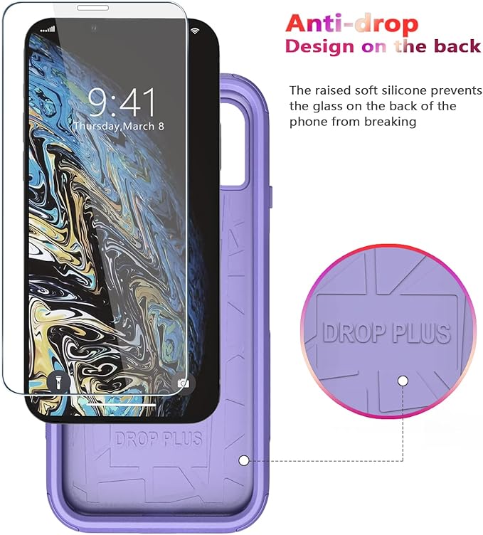 Diverbox for iPhone X Case/iPhone Xs Case [Shockproof] [Dropproof] [Tempered Glass Screen Protector ] Heavy Duty Protection Phone Case Cover for Apple iPhone X/XS (Purple)