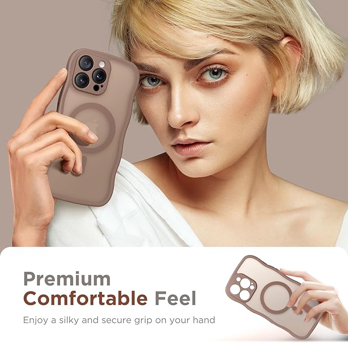 CAPRARO for iPhone 16 Pro Case for Women Girls, Upgraded [Full Camera Protection] [Compatible with MagSafe] Cute Wave Translucent Matte Phone Case for iPhone 16 Pro, Brown