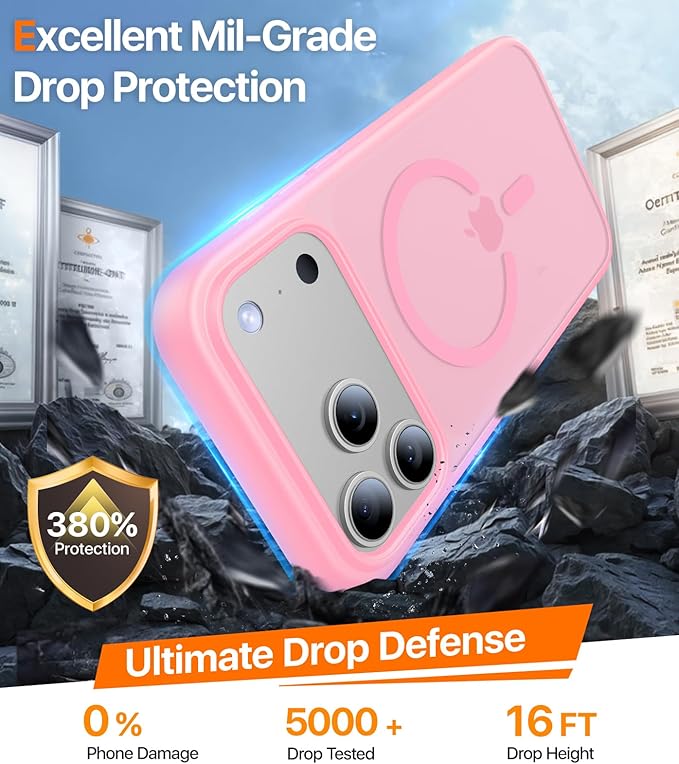 Magnetic for iPhone 17 Pro Max Case,[Anti-Slip][Compatible with MagSafe][Military Grade Drop Protection] Shockproof Protective Translucent Matte Phone Case for iPhone 17 Pro Max Case,Pink