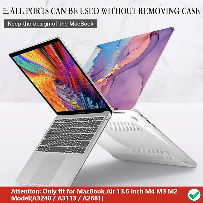 CISSOOK Compatible with MacBook Air 13.6 inch Case 2026 2025 2024 2022 Release M5 M4 M3 M2 Chip, Plastic Hard Shell Case Keyboard Cover for MacBook Air 13.6 inch A3449 A3240 A3113 A2681, Purple Marble