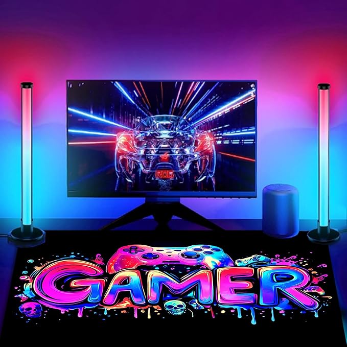 Gamer Gaming Mouse Pad, Blacklight Game Controller Horror Skull Waterproof Large Mouse Mat, 31.5" x 11.8" Skeleton Glowing Extended Non-Slip Rubber Base, Office & Home Keyboard Pad