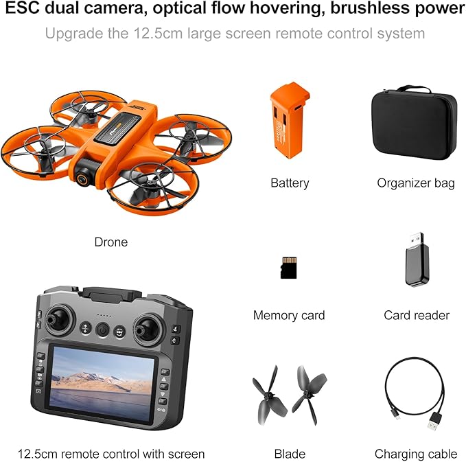 RC Drone with HD Dual Camera & Night LED, Brushless Motor Optical Flow Positioning Headless Mode S156 Mini Quadcopter, Beginner-Friendly FPV Photography Drones with 2 Batteries for Adults (Orange)