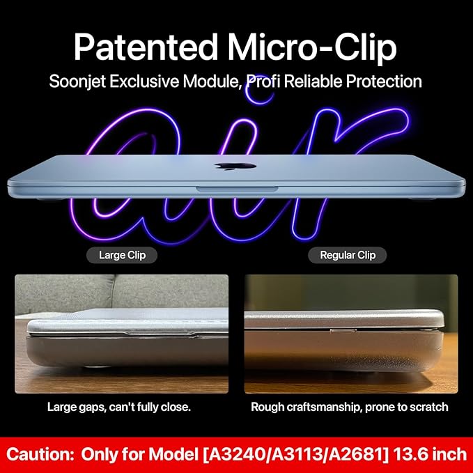 Soonjet Matte Case for MacBook Air 13/13.6-inch (M4/M3/M2, 2022–2025 Models A3240 A3113 A2681), Lightweight | Scratch & Fingerprint Resistant | Closes Seamlessly | Ideal for Work, Travel & Study