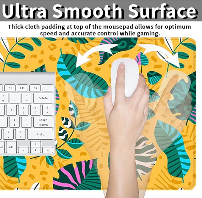 Benvo Extended Mouse Pad with Stitched Edges Extra Large Gaming Mousepads with Non-Slip Rubber Base and Micro-Weave Cloth Desk Mat for Gamer Office Home(35.4x15.7 inch, Tropical Leaves Yellow)