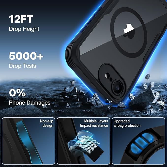 CENHUFO Magnetic Privacy Case for iPhone 16E / iPhone 17E [Compatible with Magsafe] Full Body Phone Case Built-in 9H Glass Privacy Screen Protector and Camera Protector, Shockproof Cover - Black