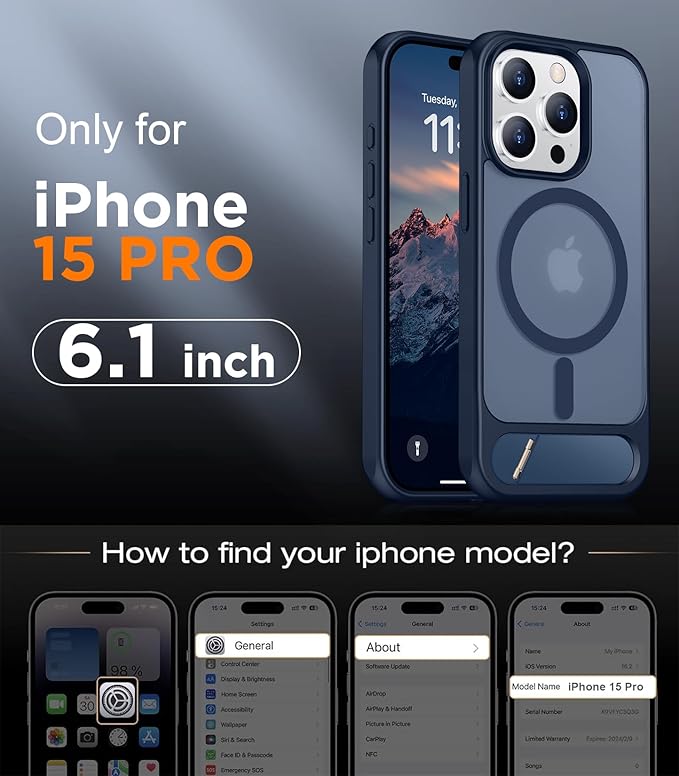 Magnetic Compatible with iPhone 15 Pro Case, [Built-in Invisible Kickstand][Compatible with MagSafe] [Military Grade Shockproof] Slim Translucent Matte Phone Case for iPhone 15 Pro 6.1"
