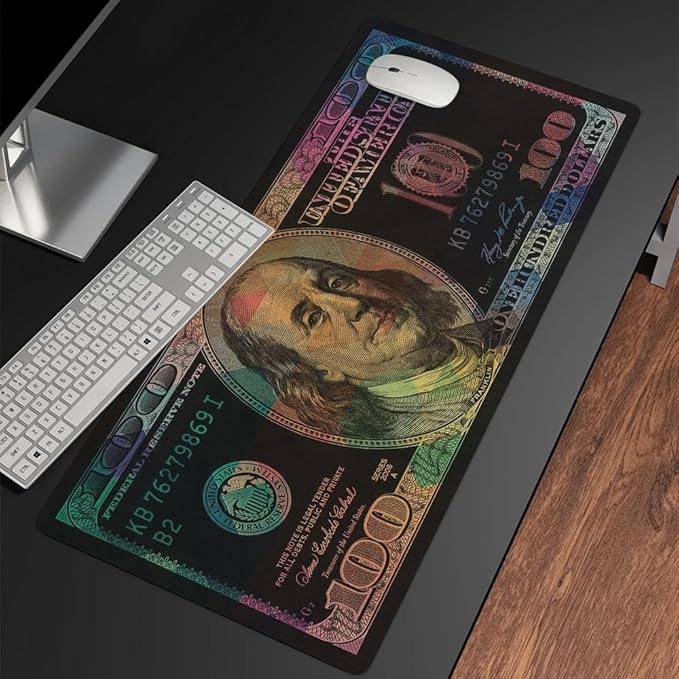 Cool Men Money Rectangle Mouse Pad Non Slip Rubber Base Funny US Dollar Full Desk Mouse Pad 100 Dollar Bills Gaming Keyboard and Mouse Pad for Laptop Computers Office Home Desk 31.5“x15.7