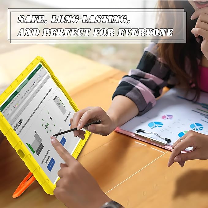 for iPad Pro 12.9 Case 3rd 4th 5th 6th Generation with Pencil Holder & 360° Rotating Handle Stand, New Cute Rugged Cover for iPad Pro 12.9 inch 2022/2021/2020/2018 - Yellow