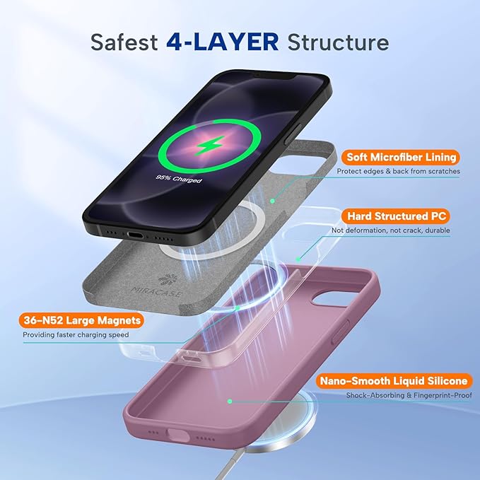Miracase Magnetic for iPhone 17e Case & iPhone 16e Case, [Soft Anti-Scratch Microfiber Lining], Compatible with MagSafe, Silicone Shockproof Protection Phone Case for iPhone 17e/16e, Blackcurrant