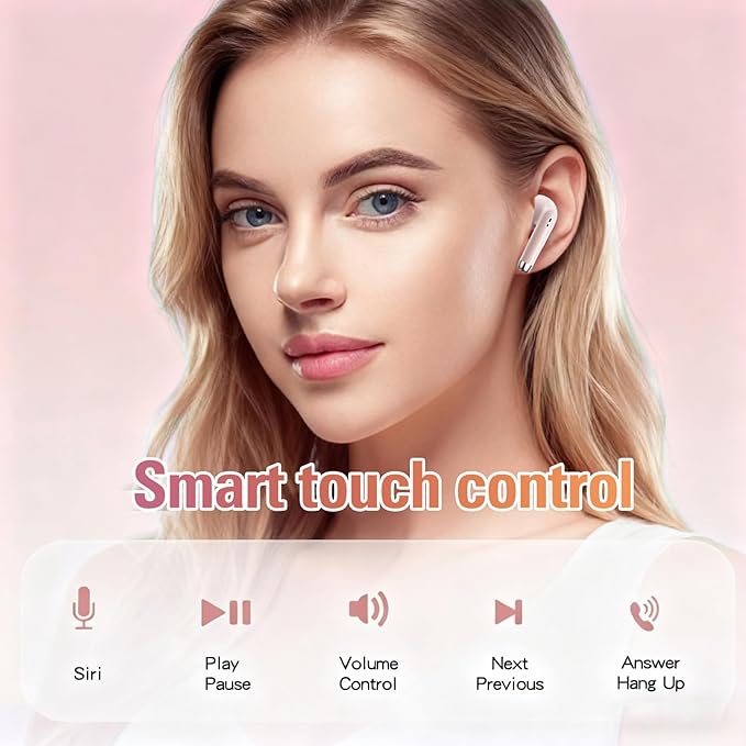 Pink True Wireless Earbuds Bluetooth 5.3 with Microphone for Working Out Noise Canceling Blue Tooth Ear Buds Deep Bass TWS Wireless Earphones with Charging Case in Ear Headphone for iPhone Android
