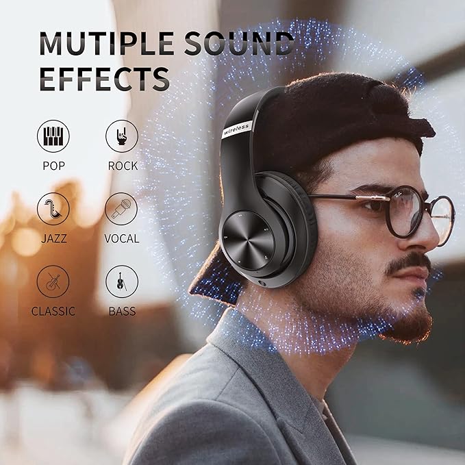 Headphones Wireless Bluetooth with Mic, Wireless Headphones Over Ear with Hi-Fi Audio Deep Bass,3.5MM Cable,Soft-Earpads (NO ANC)