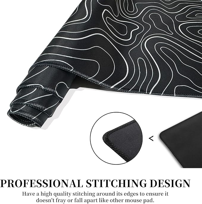 HGWALP Black Topographic Large Gaming Mouse Pad Extended XXL(900 * 400 * 3MM) Mouse Mat Long Desk Pad with Stitched Edges for Keyboard Home Office Gaming Work Big Desk Mat