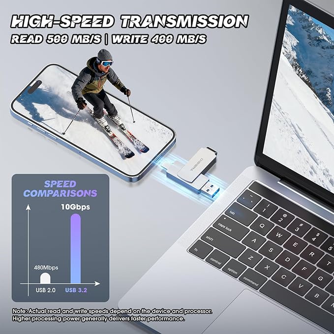 DIGIERA 128GB 2‑in‑1 USB‑A & USB‑C Flash Drive, USB 3.2 Gen 1 Thumb Drive, 500MB/s Read 400MB/s Write, 360° Swivel Compact Aluminum Memory Stick for File Transfer, Backup & Travel Storage