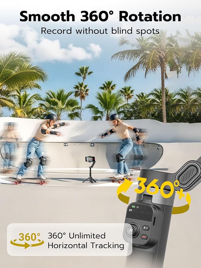 AOCHUAN 3-Axis Gimbal Stabilizer for iPhone w/360° Face Tracking, Smartphone Gimbal w/One-Tap Open Tripod, Gesture Control, Phone Stabilizer w/Magnetic Remote Control & 20" Extension Rod,Smart X3