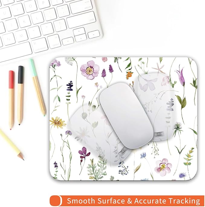 Square Mouse Pad Beautiful Flowers Plants, Personalized Premium-Textured Custom Mouse Mat Design, Washable Mousepad Cloth, Non-Slip Rubber Base Computer Mouse Pads for Wireless Mouse