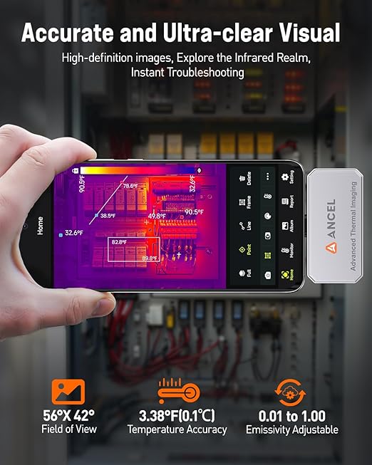 ANCEL IR101 Thermal Imaging Camera for Android, 256x192 IR Resolution, 25Hz Real-Time USB-C Thermal Camera – Detect Heat Leaks, Electrical Faults & PCB Defects for Home, Automotive & DIY Repairs