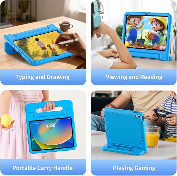 Case for iPad A16 11th (2025)/iPad 10th Gen (2022) with Pencil Holder & Handle Stand, Super Protection EVA Kids Friendly Cover for iPad 11"(A16)/10th Generation 10.9"-Blue