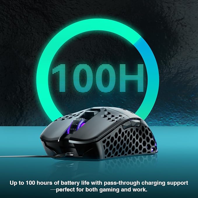 SOLAKAKA SM600 Honeycomb Shell Gaming Mouse Wireless,Tri-Modes BT/2.4G Wireless/Type-C Wired Gamer Mouse with 2 Side Buttons, Macro Programmable and RGB Light for PC/Mac/Laptop,Black